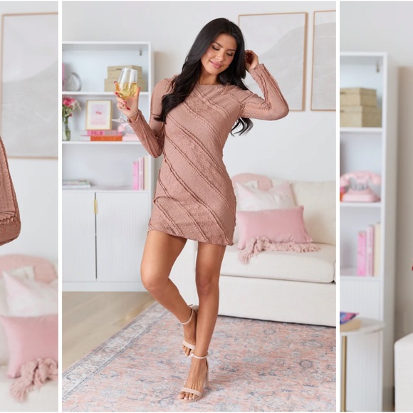 NWOT Pink Lily Terracotta Lace Mini Dress - Picture 3 of 5